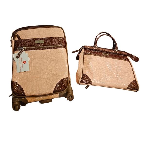 NEW Samantha Brown 4 Piece Roller Suitcase Faux Croc Nude Camel Pink Bag - Picture 2 of 10
